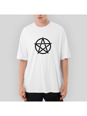 Crows Gate Pentagram Black Star Oversize Beyaz Tişört