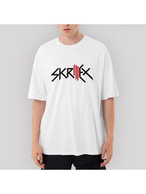 Crows Gate Skrillex Logo Oversize Beyaz Tişört