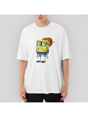 Crows Gate Spongebob Hipster Oversize Beyaz Tişört