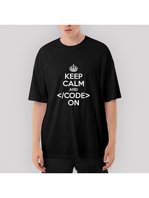 Crows Gate Keep Calm Code Oversize Siyah Tişört