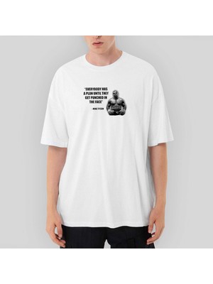 Crows Gate Mike Tyson Fighter Quote Oversize Beyaz Tişört