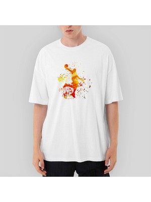 Basketball Fire Silhouette Oversize Beyaz Tişört