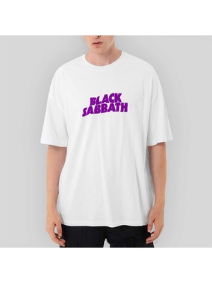 Crows Gate Black Sabbath Purple Yazı Oversize Beyaz Tişört