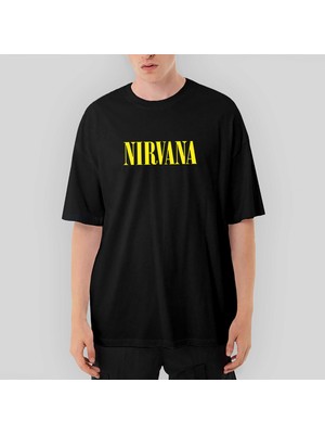 Crows Gate Nirvana Yazı Sarı Oversize Siyah Tişört