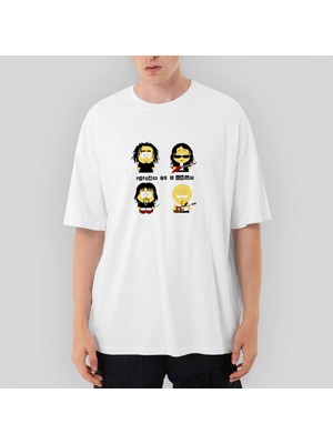 Crows Gate System Of A Down Cartoon Oversize Beyaz Tişört