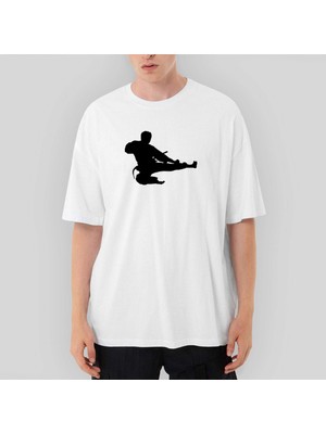 Crows Gate Taekwondo Karate Silhouette Oversize Beyaz Tişört