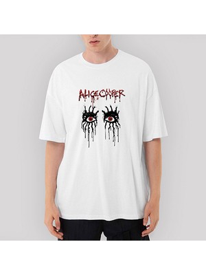 Crows Gate Alice Cooper Eyes Oversize Beyaz Tişört