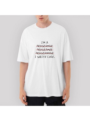 Crows Gate I'am A Programer Oversize Beyaz Tişört