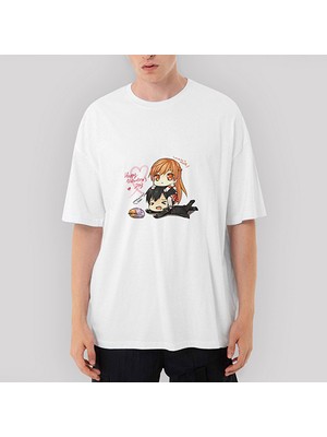 Crows Gate Sword Art Online Asuna And Kirito Oversize Beyaz Tişört