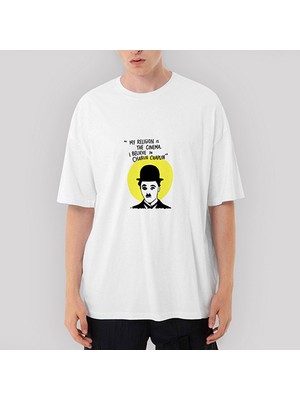 Crows Gate Charlie Chaplin Oversize Beyaz Tişört