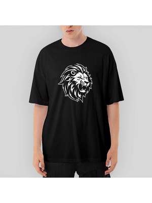 Crows Gate Black And White Lion Oversize Siyah Tişört
