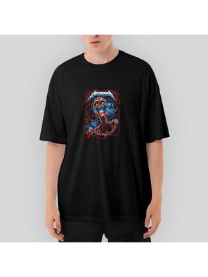 Crows Gate Metallica Lightning Skull Oversize Siyah Tişört