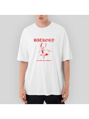 Crows Gate Bathory Black Metal Red Oversize Beyaz Tişört
