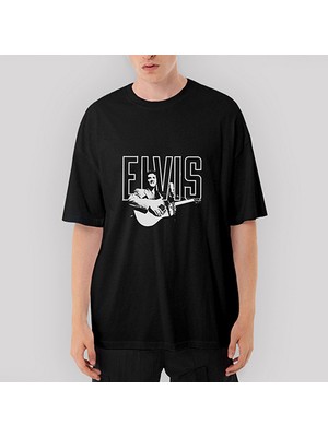 Crows Gate Elvis Presley Guitar Oversize Siyah Tişört