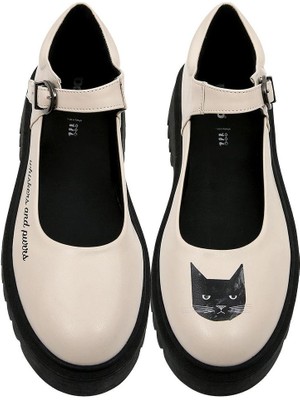 Kadın Vegan Deri Krem Mary Jane Loafer - Whiskers and Purrs Tasarım