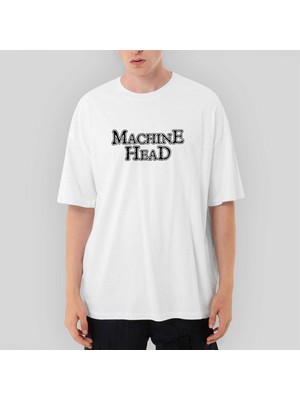 Crows Gate Machine Head Text Oversize Beyaz Tişört