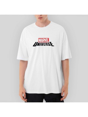 Crows Gate Marvel Universe Logo Oversize Beyaz Tişört