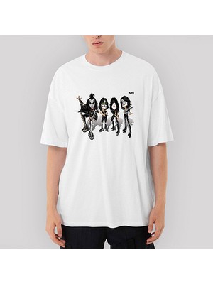 Crows Gate Kiss Cartoon Oversize Beyaz Tişört