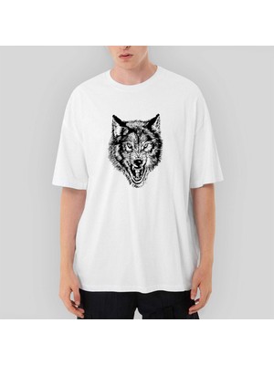 Crows Gate White Wolf Oversize Beyaz Tişört