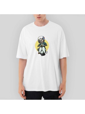 Crows Gate Skull Scooter Rider Oversize Beyaz Tişört
