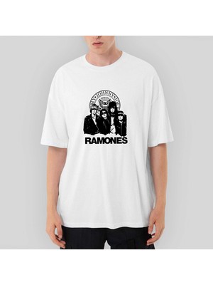 Crows Gate Ramones Logo And Group Oversize Beyaz Tişört