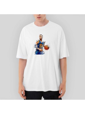 Crows Gate Stephen Curry Blue Silhouette Oversize Beyaz Tişört