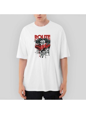 Crows Gate Red Route Car Oversize Beyaz Tişört