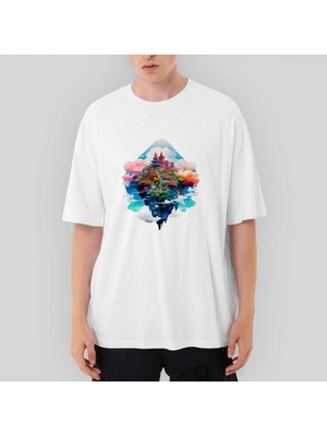 Crows Gate The Island On The Cloud Oversize Beyaz Tişört