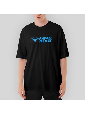 Crows Gate Rafael Nadal Blue Logo Text Oversize Siyah Tişört