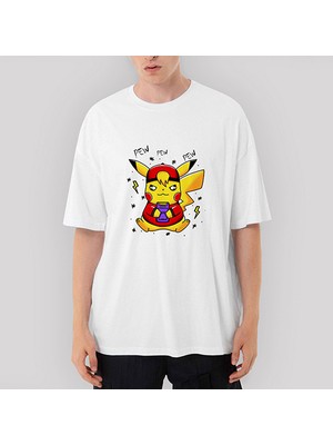 Crows Gate Pikachu Pew Oversize Beyaz Tişört