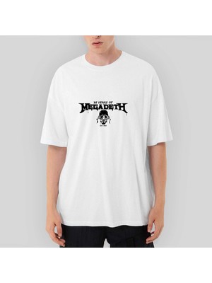 Crows Gate Megadeth 35 Years Of Oversize Beyaz Tişört