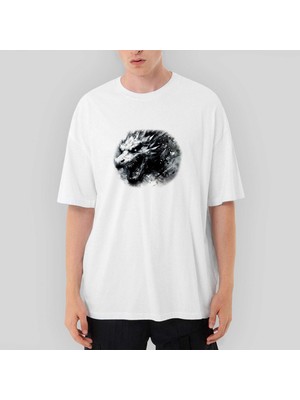 Crows Gate Dragon Pencil Drawing Oversize Beyaz Tişört