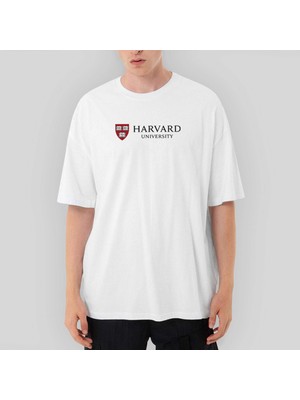 Crows Gate Harvard University Logo Text Oversize Beyaz Tişört