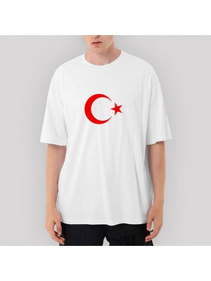 Crows Gate Ay Yıldız Beyaz Oversize Beyaz Tişört