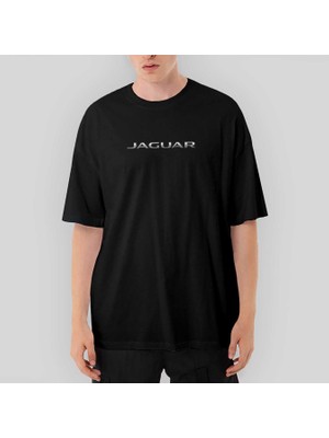 Crows Gate Jaguar Silver Text Oversize Siyah Tişört