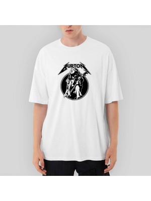 Crows Gate Metallica Cliff Burton Guitar Oversize Beyaz Tişört