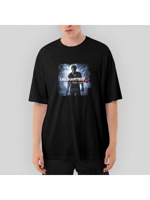 Crows Gate Uncharted 4 Nathan Drake Poster Oversize Siyah Tişört