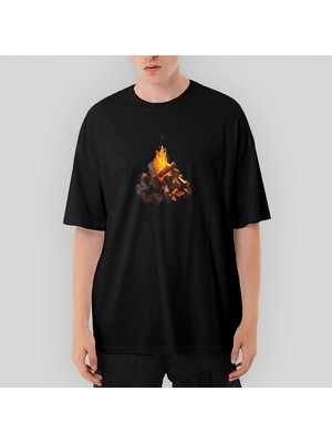 Crows Gate Camp Fire Oversize Siyah Tişört