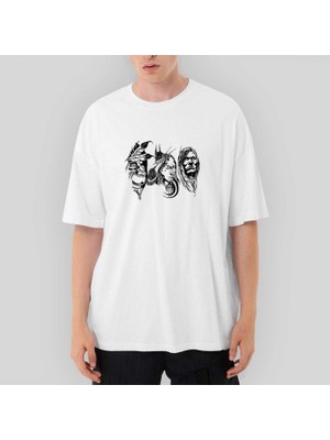 Crows Gate Kızılderili Thre Man Oversize Beyaz Tişört