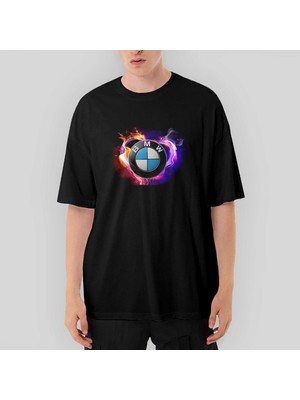 Crows Gate Bmw Heart Colorful Logo Oversize Siyah Tişört