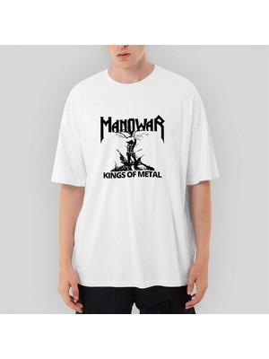 Crows Gate Manowar Kings Of Metal Black Oversize Beyaz Tişört