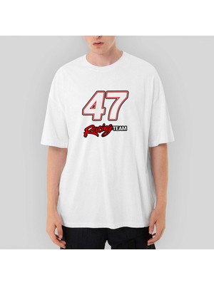 Crows Gate Moto 47 Racing Team Oversize Beyaz Tişört
