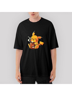 Crows Gate Pikachu Coffe Oversize Siyah Tişört