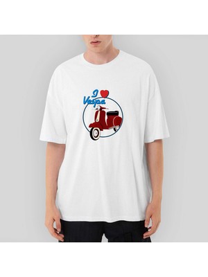 Crows Gate Vespa I Love Oversize Beyaz Tişört