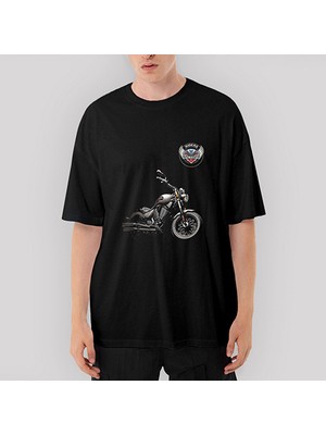 Crows Gate Victory Gunner Motorcycle Oversize Siyah Tişört