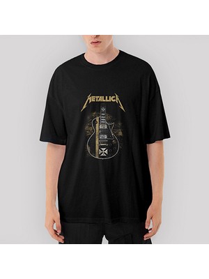 Crows Gate Metallica Guitar Cross Oversize Siyah Tişört