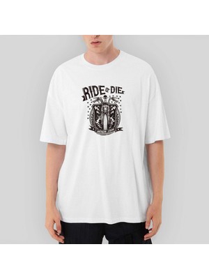 Crows Gate Ride Die Silhouette Oversize Beyaz Tişört