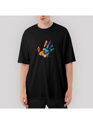 Crows Gate Hand Splash Paint Oversize Siyah Tişört