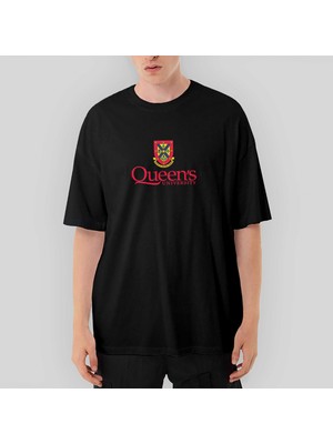Crows Gate Queen's University Logo Oversize Siyah Tişört
