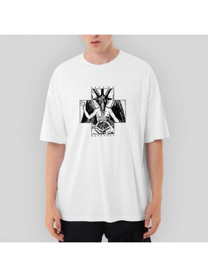 Crows Gate Baphomet Save Me Oversize Beyaz Tişört